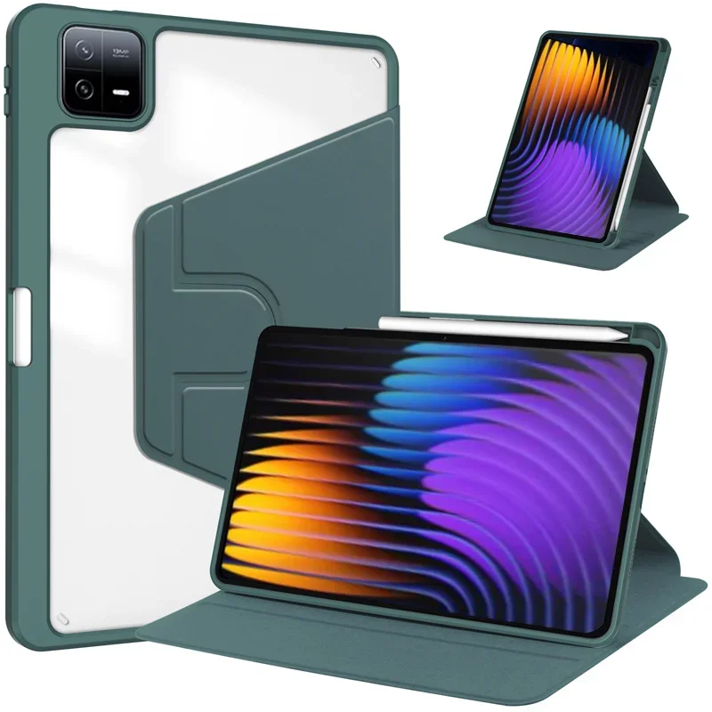 For Xiaomi POCO Pad X1 Case with Pencil Holder 360 Rotating Acrylic Clear Stand Cover for POCO Pad X1 11 2 Case 11.2 inch