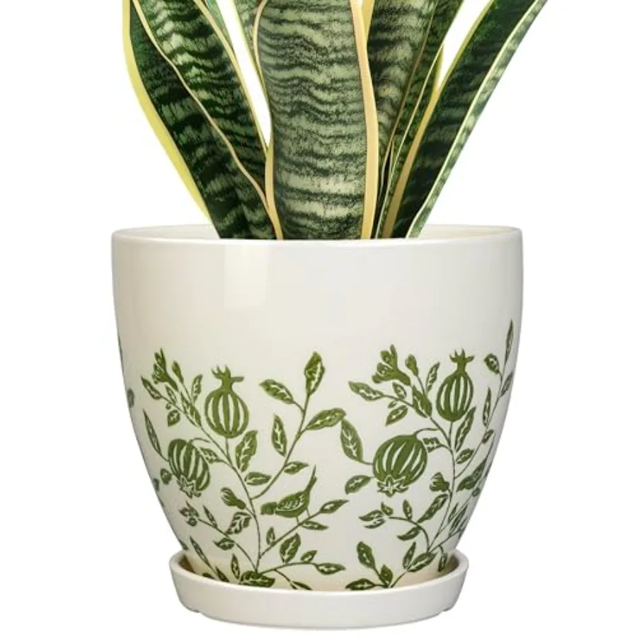 

Ceramic Planter -.2 Plant Pot for Indoor Outdoor Plants Boho Round Ceramic Flower Pot with Drainage Hole and Saucer Gifts for P