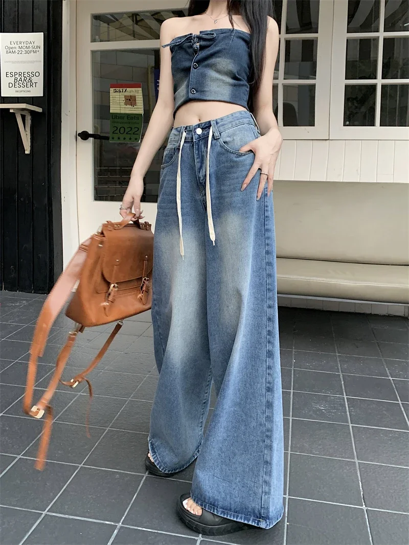 

American Retro Wide Leg Jeans High Waist Loose Straight Pants Baggy Jeans Modern Woman Korean Dongdaemun 2024 Width Y2k Clothing