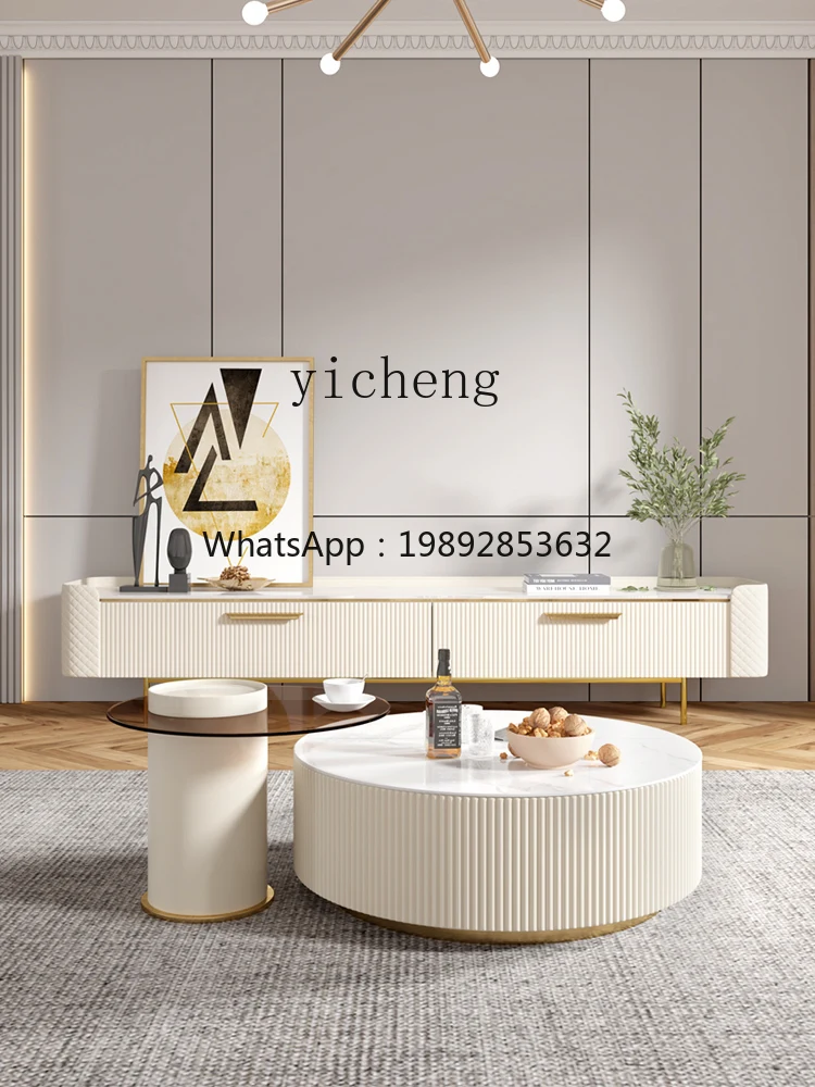 Modern Light Luxury Stone Plate Coffee Table Living Room Trending Creative Size round Combined Tea Table