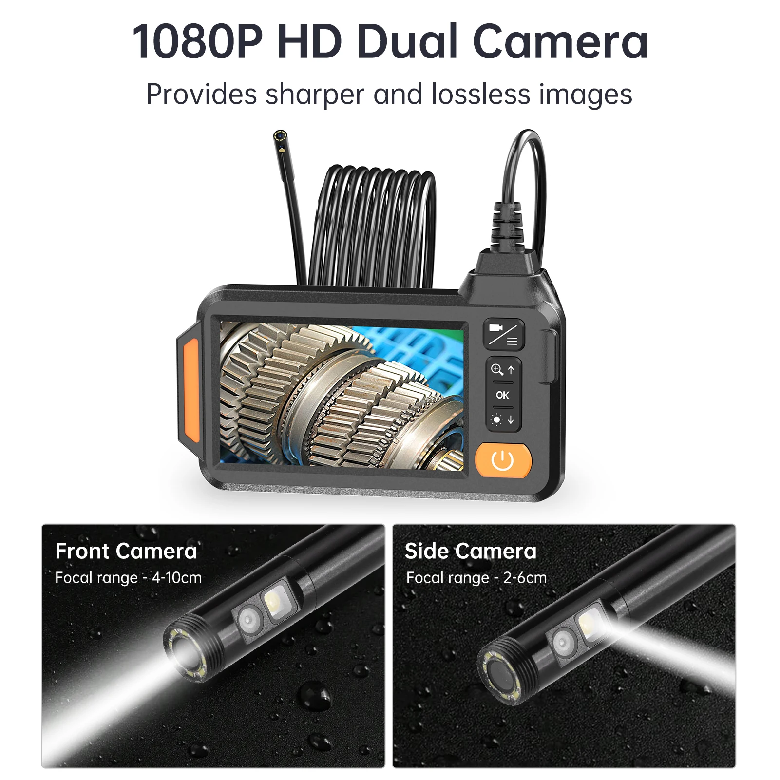 Przemysłowa kamera inspekcyjna do kanalizacji 1080P z podwójnym obiektywem, endoskop, kamera do rur z 8 diodami LED, ekran HD IPS 4,3 cala, monitorowanie w czasie rzeczywistym.