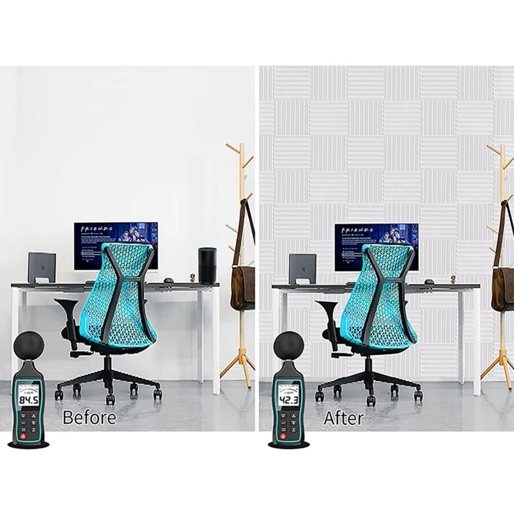 ใหม่ 12 ชิ้นอะคูสติกโฟมบอร์ดสตูดิโอ Wedge กระเบื้อง, โฟมอะคูสติก Soundproof พีระมิดสตูดิโอ Treatment ผนังแผง, ฯลฯ, 2.5X30X30 เซนติเมตร
