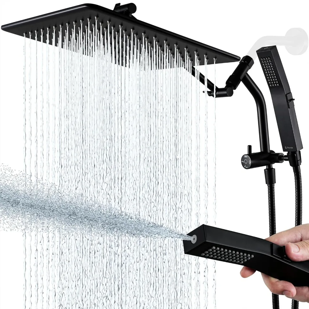 

All Metal 12''Rain Shower Head with Handheld Built-in Power Wash Mode 3-way Diverter with Pause Setting 11''Adjustable Extension