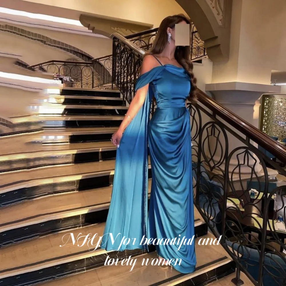 

NFYN Royal Blue Elegant Prom Dresses Strapless Backless Prom Gown Satin Mermaid Evening Dresses for Woman حزب فساتين Customized