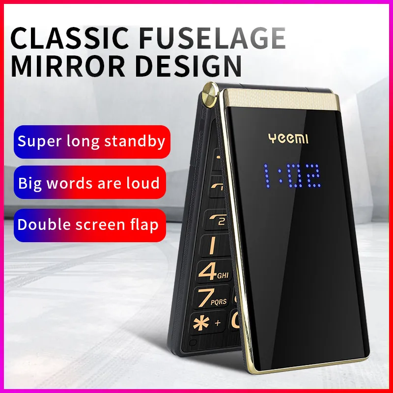 Yeemi M2-C Flip Mobile Phone 1800mAh Battery 2.8'' Screen Big Button Loud Speaker GSM 2G CellPhone Free Leather Bag Flashlight