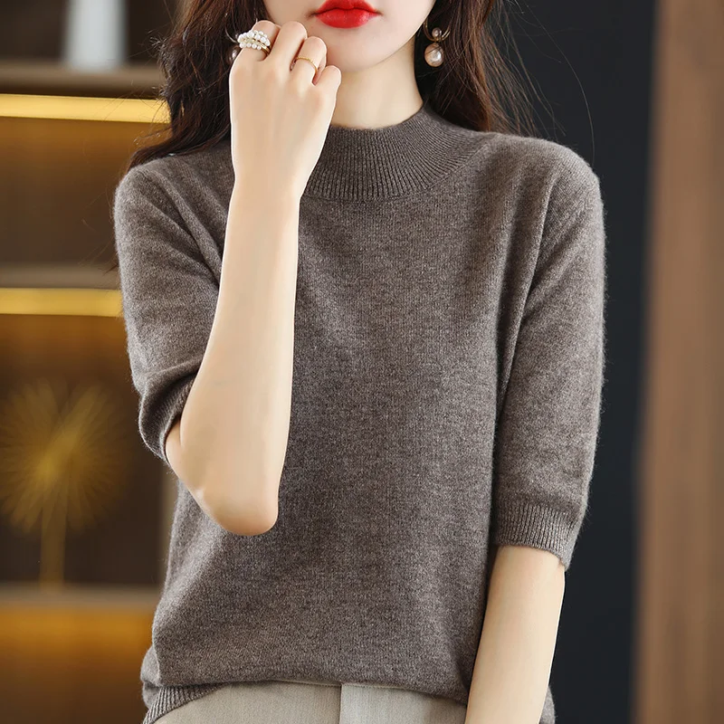 Summer Cashmere Sweater Women Solid Short Sleeve Pullovers Jumper Knitted Sweaters