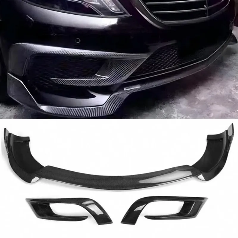 

For Mercedes Benz W222 S65 S63 2017 2018 2019 2020 ReaI Carbon Fiber Front Bumper Lip Wind Knife Spoiler Kit