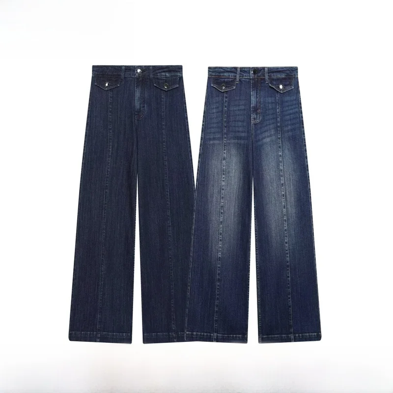 

Faionable High Waist Wide Leg Jeans Women's New Autumn Winter Polyester Fiber Button Closure Casual Pants Ladies' Faion