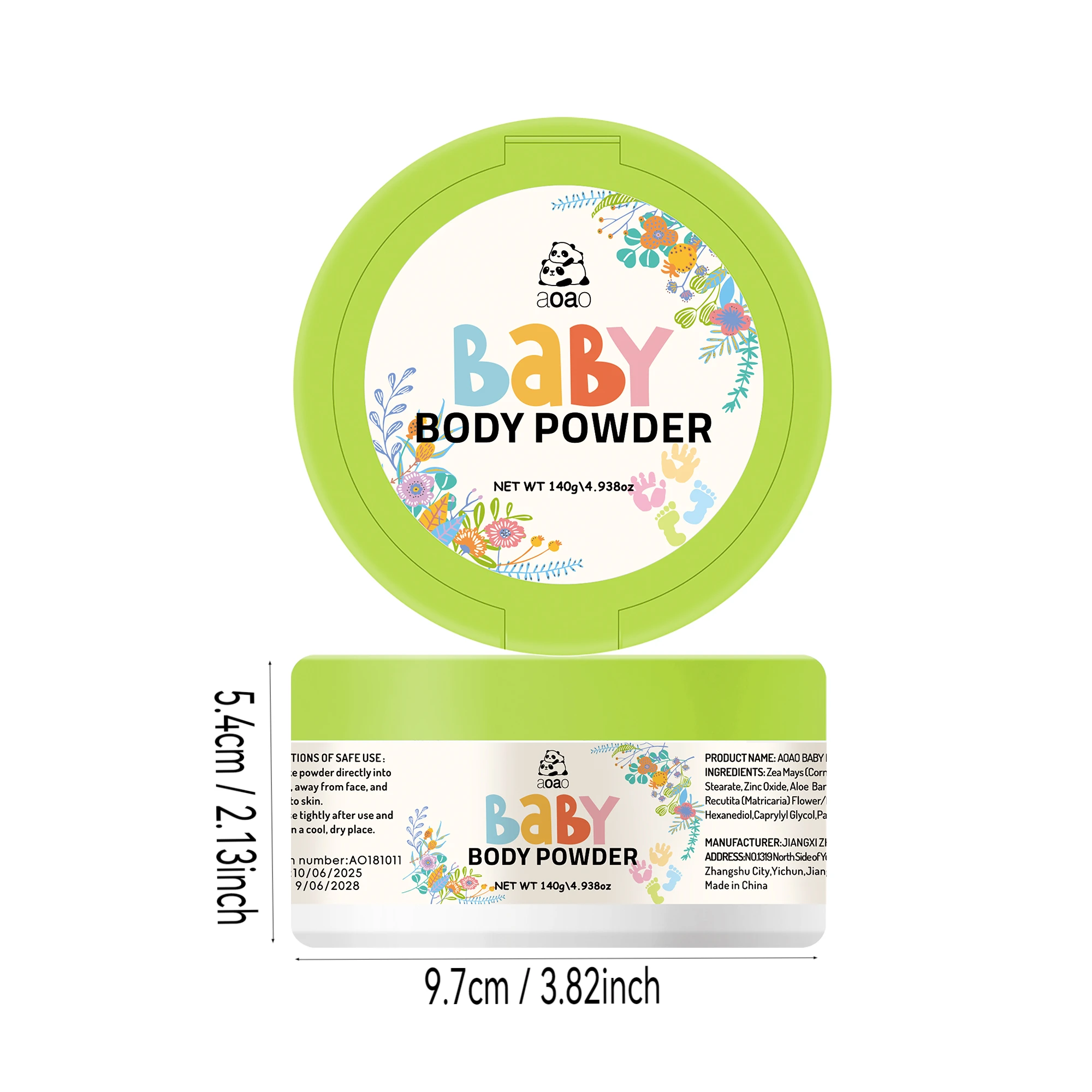 Corn starch baby powder with powder puff, zinc oxide and chamomile without talcum powder, fresh and fragrant
