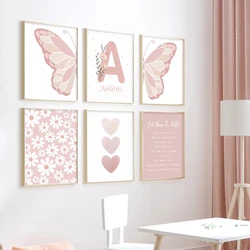 Girl Room Pink Butterfly Sun Rainbow Daisy Heart Nursery Wall Art Canvas Painting Posters Kawaii Picture Baby Kids Bedroom Decor