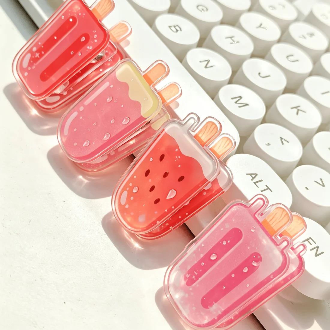 4pcs Ice Cream Watermelon Shaped Acrylic Clip, Cute Journal & Invoice Holder, Creative Multi-functional Document Organizer