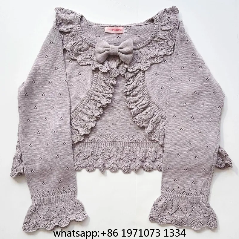 Kawaii Cute Lolita Sweater Cardigan 2025 Spring New Knitted Sweater Soft Girl Sweet Bow Ruffle Edge Long-sleeve Sweaters Jacket