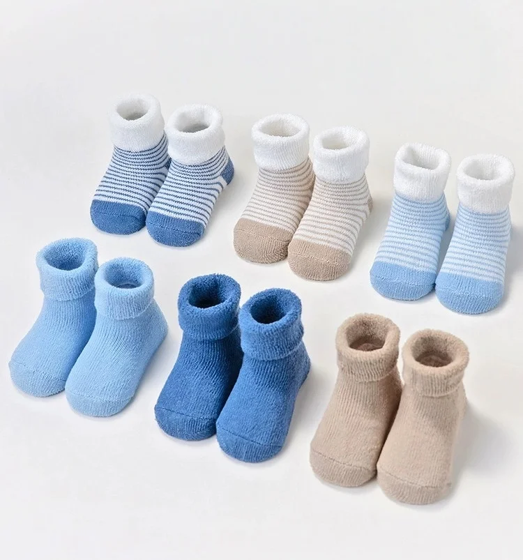 

6 Pairs Kids Thicken Cotton Terry Socks Baby Boys Socks Soft Warm Newborn Indoor Sokken Autumn Winter 0-12m