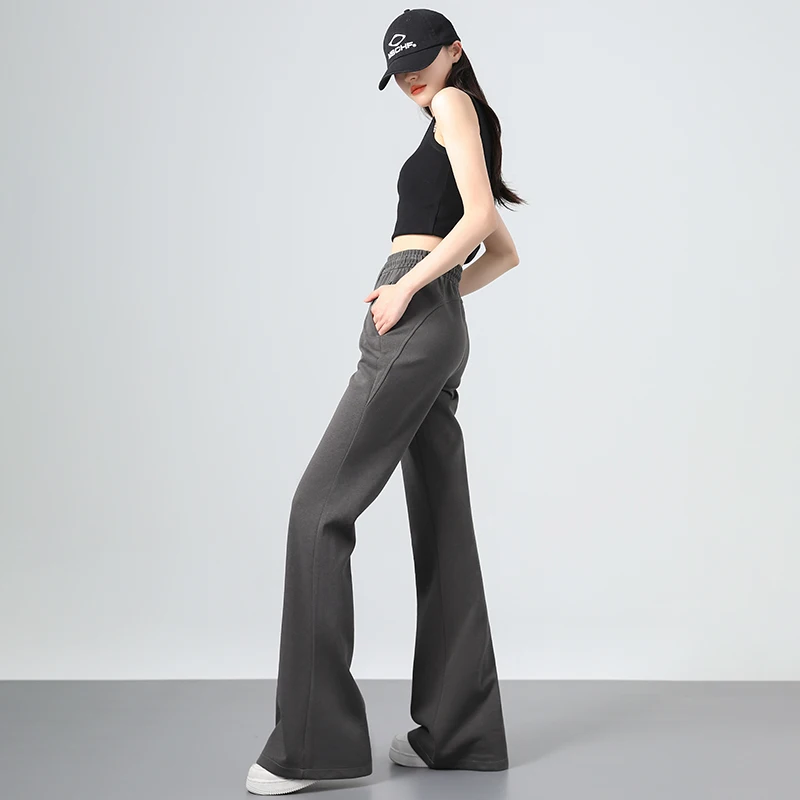 Calças largas femininas da série de lã de inverno – Lulu Dupe calças de cintura alta para levantamento de quadril, calças halter grossas e quentes