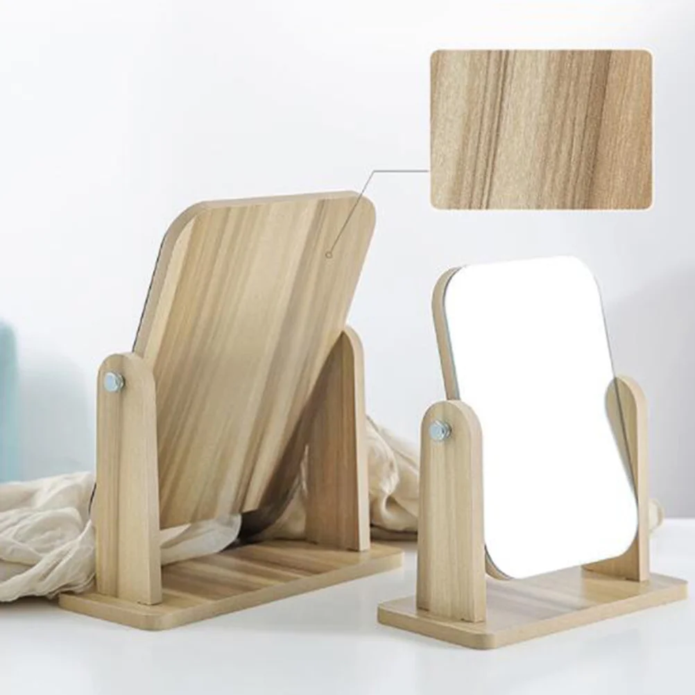 1 szt. Lustro do makijażu z drewnianą ramą, trwałe, z przezroczystym szkłem, obrotowe lustro stołowe dla kobiet, do sypialni, łazienki.