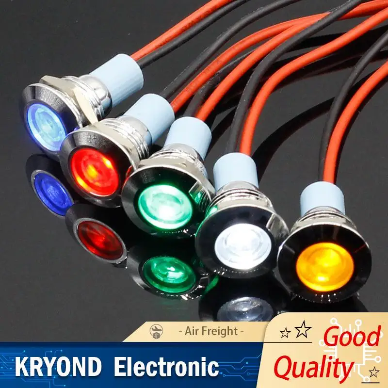 Lampada di segnalazione indicatore rotondo piatto in metallo impermeabile da 12 mm 3V 6V 12V 24V 220V con cavi rosso giallo blu verde