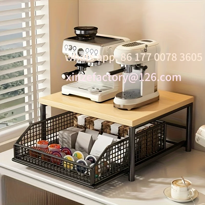 

Customizable Modern kitchen microwave rack storage rack - sturdy solid wood and metal structure, space-saving countertop storage