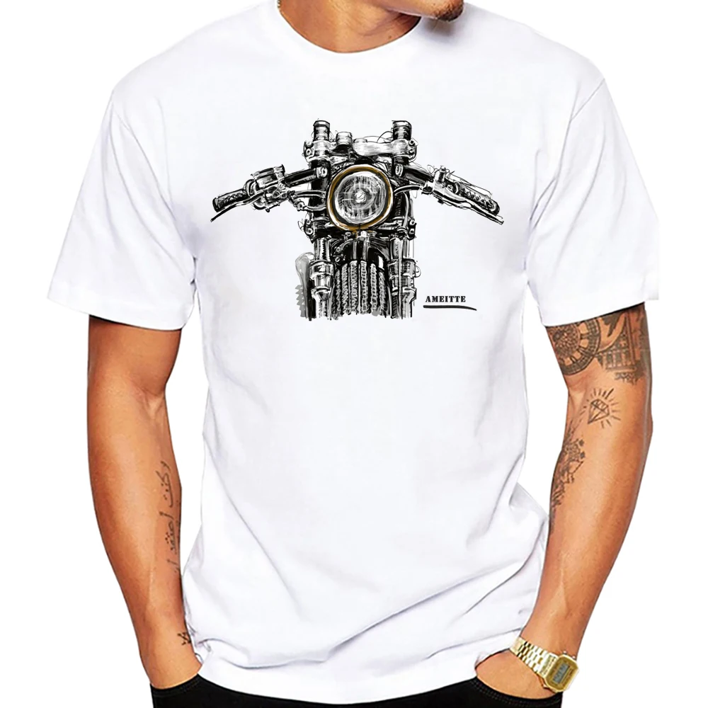 Fun Motorcycle Cafe Racer From Behind Riding T Shirt Summer Men Short Sleeve Sport Classic T-Shirt Hip Hop Boy Casual White Tees