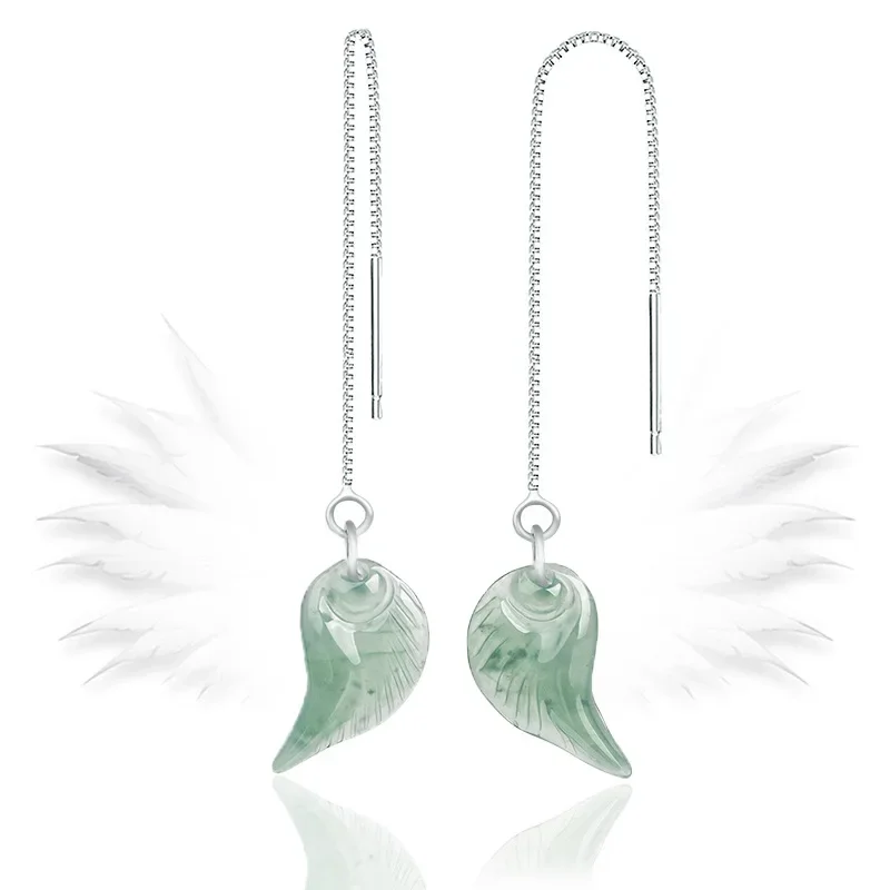 

Mai Chuang/925 Silver Inlaid with Natural Jade A-grade Angel Wings Fashion Fine Jewelry Accessories Luxury Women's Drop Earrings