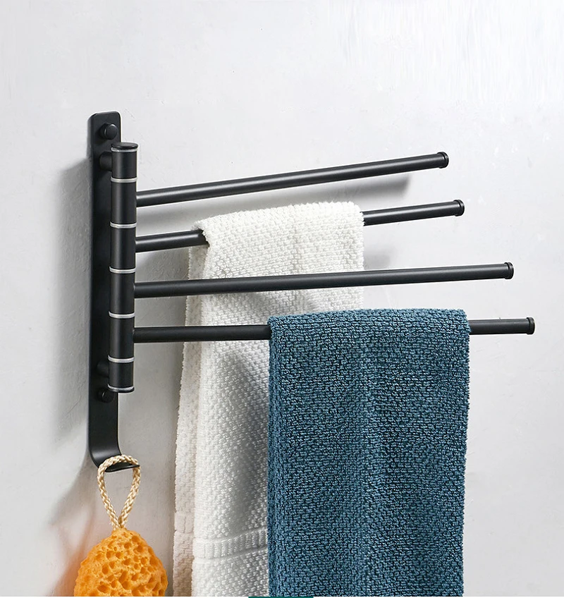 

180°Rotatable Swivel Towel Bar Wall Swing Arm Bathroom Towel Rack Storage Organizer Space Saving Robe Roll Dispenser Hanging Rod