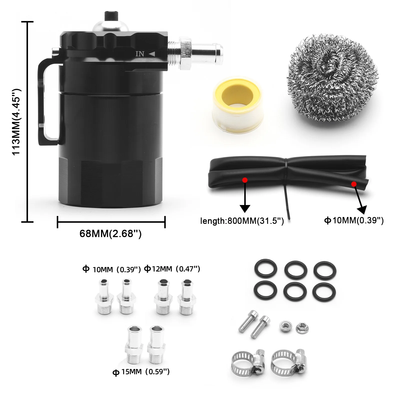 Car Modification Parts Oil Breather Tank with Air Filter Steel Wool Exhaust Recovery Tank 300ML