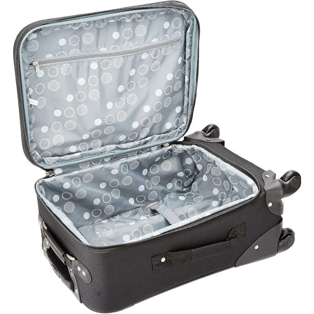 Bagagem giratória expansível de 19 polegadas, preta, mala de poliéster leve com 4 rodas e alça telescópica