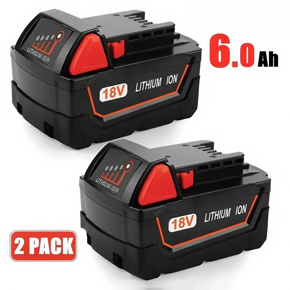 

For Milwaukee M18 Power Tool Battery, Charger, BR, XC, 18V, 6000mAh M18B5, 48-11-1860, Built-in 18650 Battery