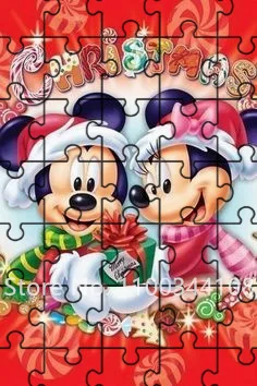 Disney Christmas Jigsaw Puzzle 35 Pieces Mickey Minnie Cartoon Wooden Puzzle for Kids Educational Toys Diy Christmas Gift