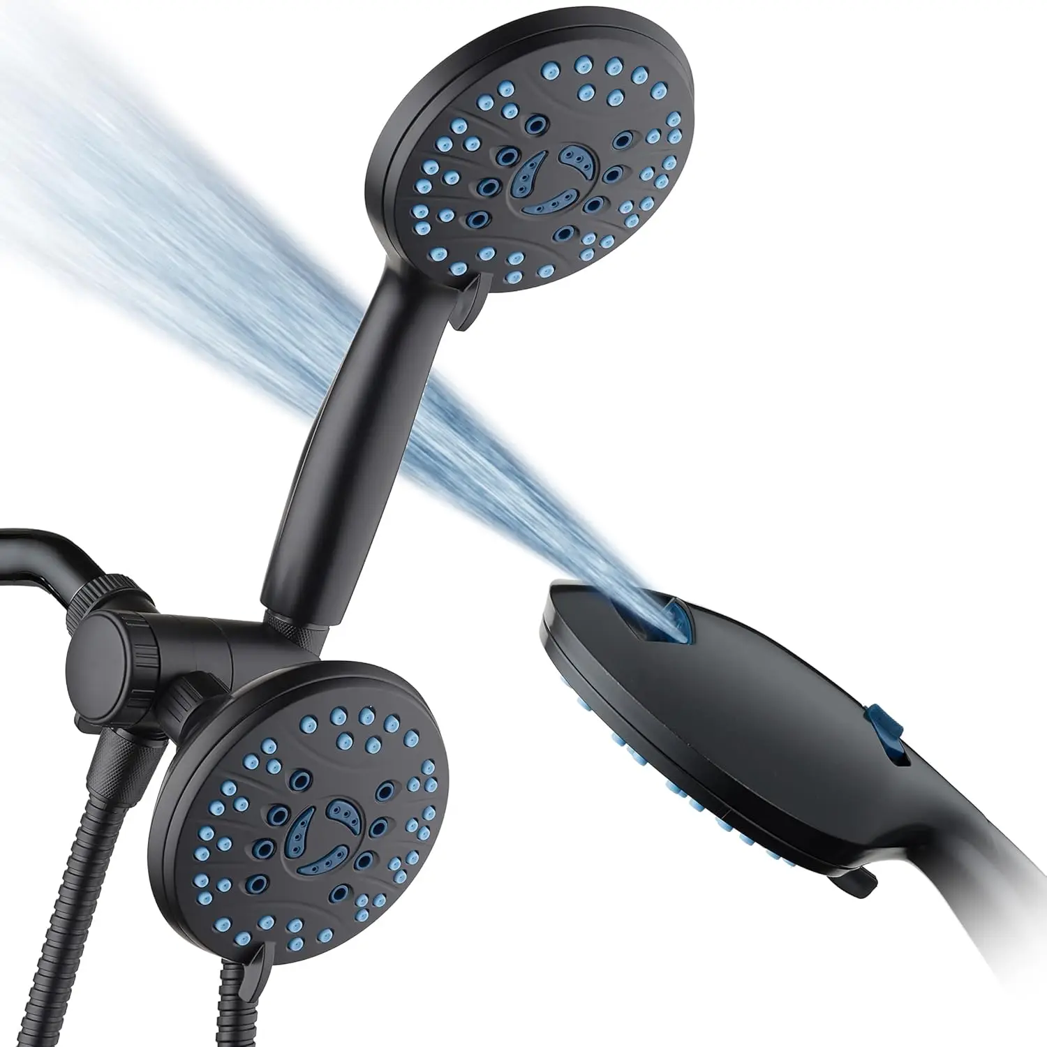 

High Pressure 48-Setting Rain & Handheld 3-Way Shower Head Combo - Anti-Clog Nozzles, Extra Long 6ft Hose, Matte Black Finish