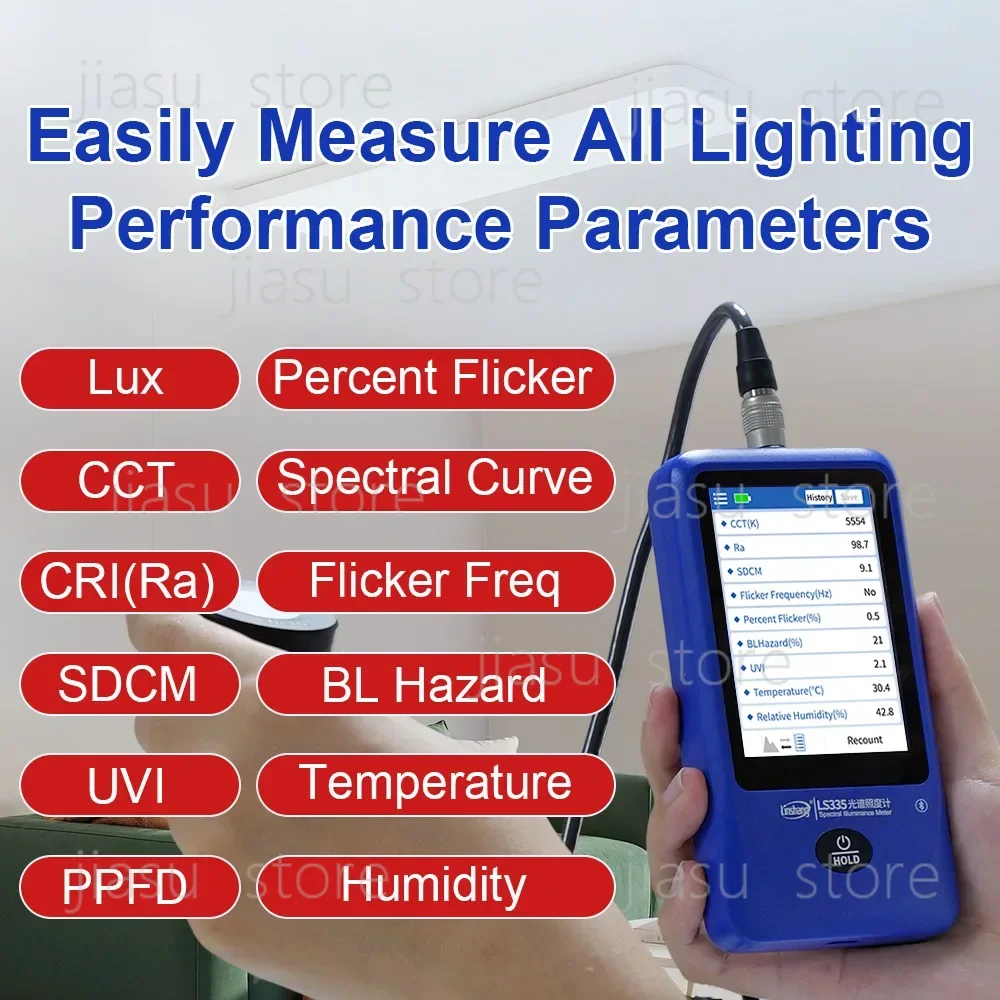 LS335 Spectral Illuminance Meter Up to 1,000,000 lux, Test UV Index CCT CRI Flicker & Color Tolerance