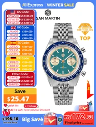 San martin novo cronógrafo vk64 relógio de quartzo design original 39.5mm masculino esportes negócios vestido relógios à prova dwaterproof água 100m sn0116