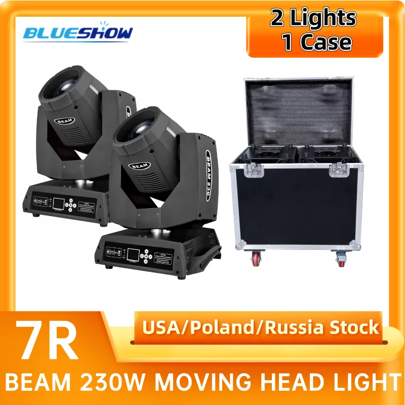 2Pcs Lyre 230W 7R Beam Bulb Moving Head Lighting Rainbow for Wedding Nightclub Theater Disco Performance  flycase 16CH DMX512 230W 7R