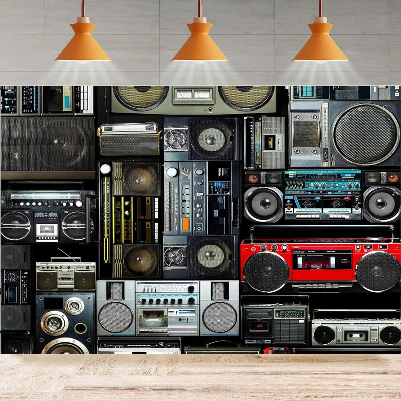 Photography Backdrop Wall Of Radio Boombox Nostalgic Old Fashioned Amplifier Music Antique Audio Bass Loudspeaker Backgroun