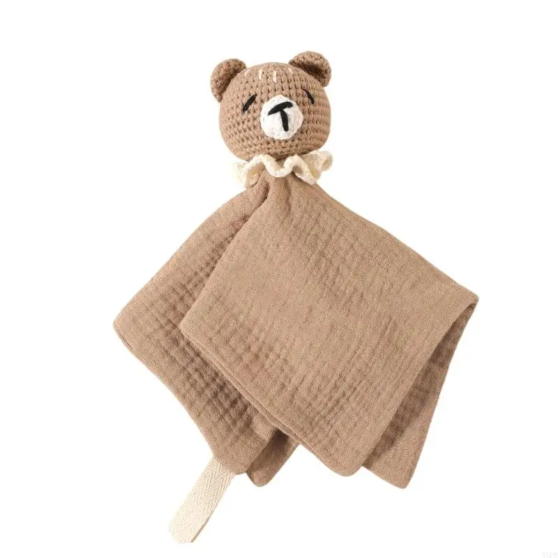  Soft Cotton Baby Comforting Blanket with Adorable Animal Crochet Design Gentle Mood Appease Toy for Infant view 4
