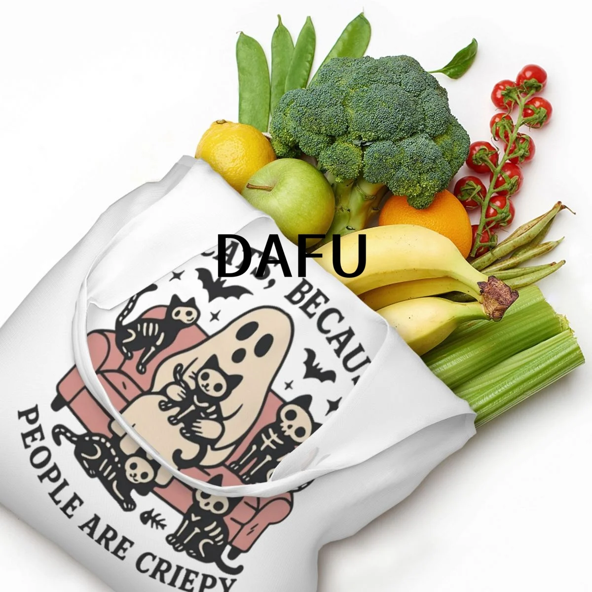 Creepy Cats And Ghostly Tales Large Capacity Canvas Tote Bag Single Shoulder Commute Bag For Women Eco-Friendly Shopping Bag