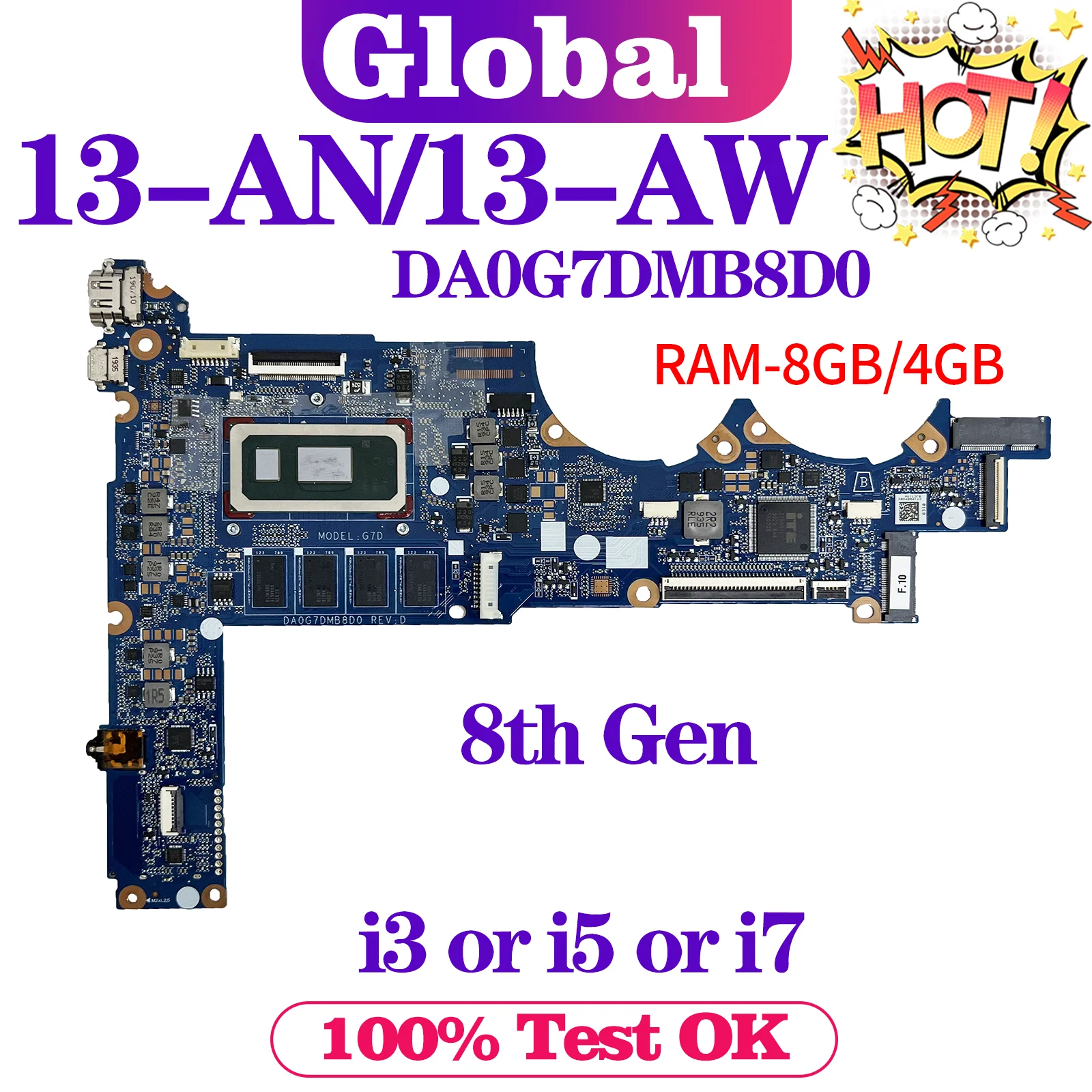 

KEFU Mainboard For HP 13-AN 13-AW Laptop Motherboard i3 i5 i7 l68366-601 l68367-601 l37349-601 DA0G7DMB80D DAG7DCMB8D0