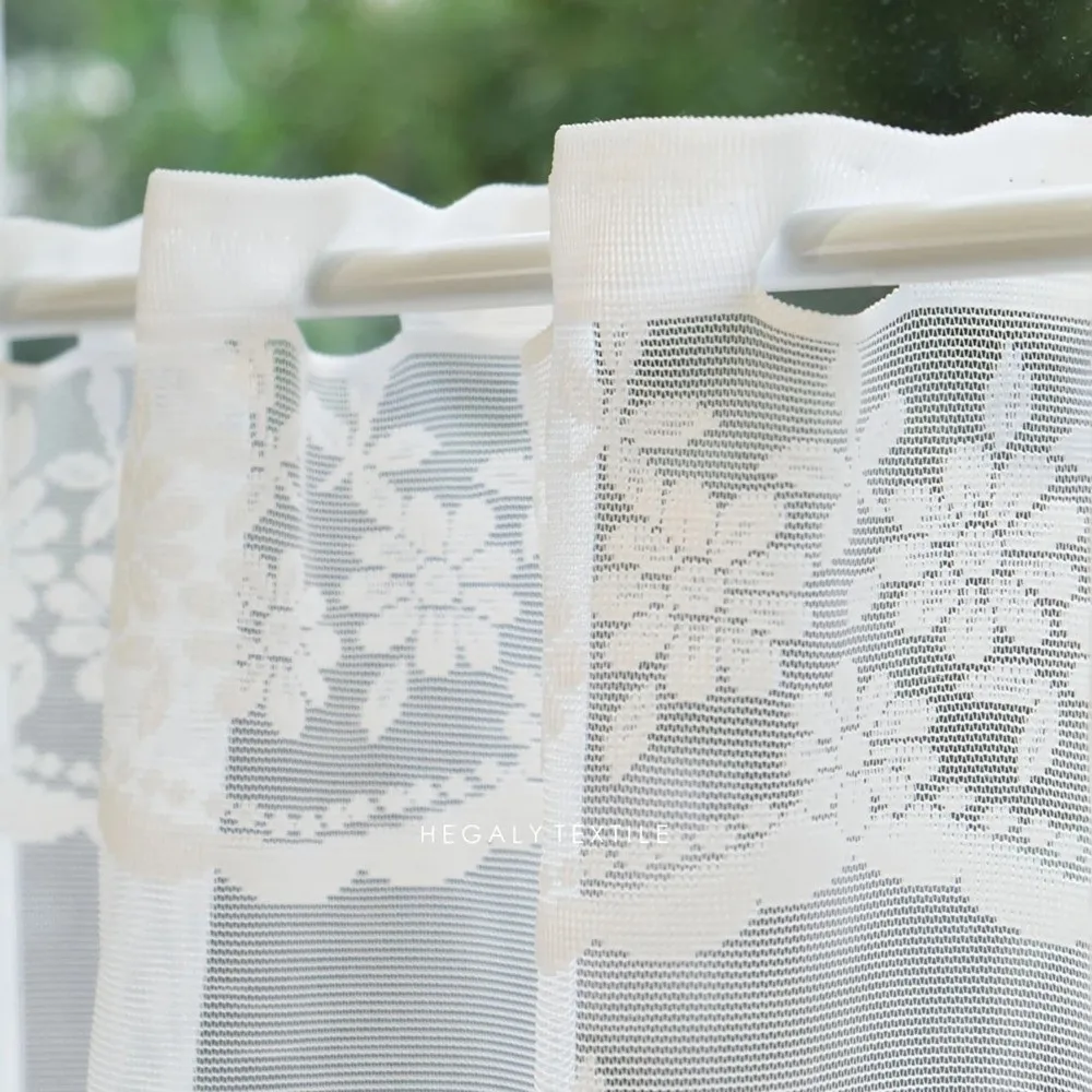 White Sheer Triangle Curtain Lace Jacquard Flowers Small Window Half Curtain Embroidered Short Valance Curtains Home Decor