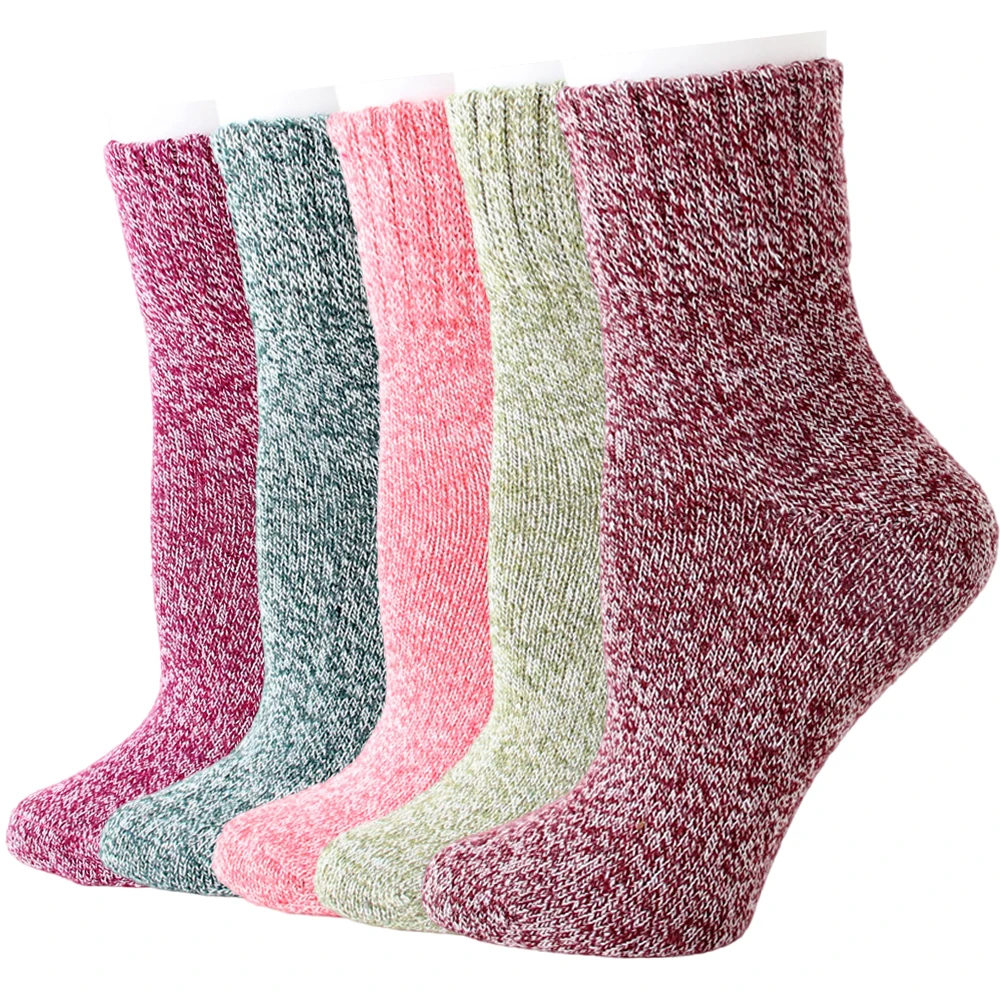 Womens Wool Socks Winter Athletic Knit Pattern Sports Sock Warm Wool Socks Soft Thick Mid Calf 5 Pairs