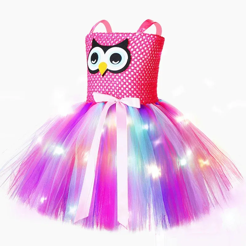 AD1 милые светодиодные фонари совы, костюмы на Хэллоуин для девочек, платья принцессы на Рождество и день рождения для детей, наряд для косплея с птицами, 5 @ rD ~