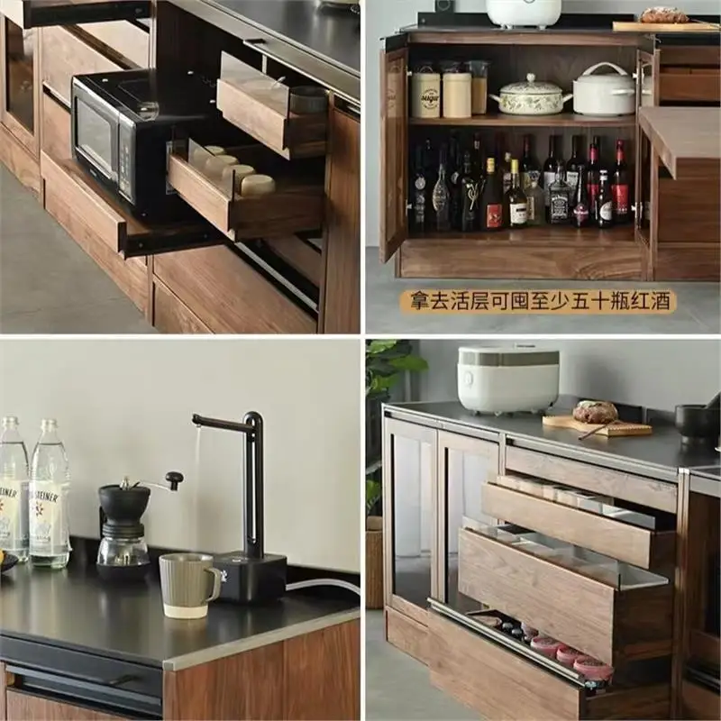 خزانة أرضية صغيرة للوجبات من خشب الجوز الأسود في أمريكا الشمالية قابلة للتخصيص لتخزين الشاي الياباني