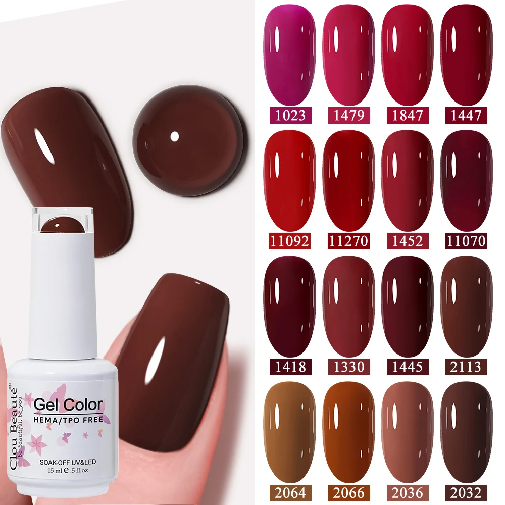 Clou Beaute HEMA TPO FREE Winter Autumn Christmas Red Chocolate Brown Coffee Color UV LED Gel Nail Polish Varnishes Nail Art