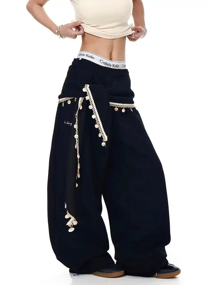 

Женские черные готические городские брюки, мешковатые костюмы большого размера, длинные брюки в стиле Харадзюку, японский стиль 2000-х годов, Y2k, эмо, винтажные брюки, одежда