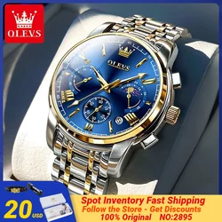 OLEVS 2895 reloj de fase lunar para hombre, multifunción, fecha, acero inoxidable, resistente al agua, esfera romana, cronógrafo, relojes de cuarzo para hombre, nuevo