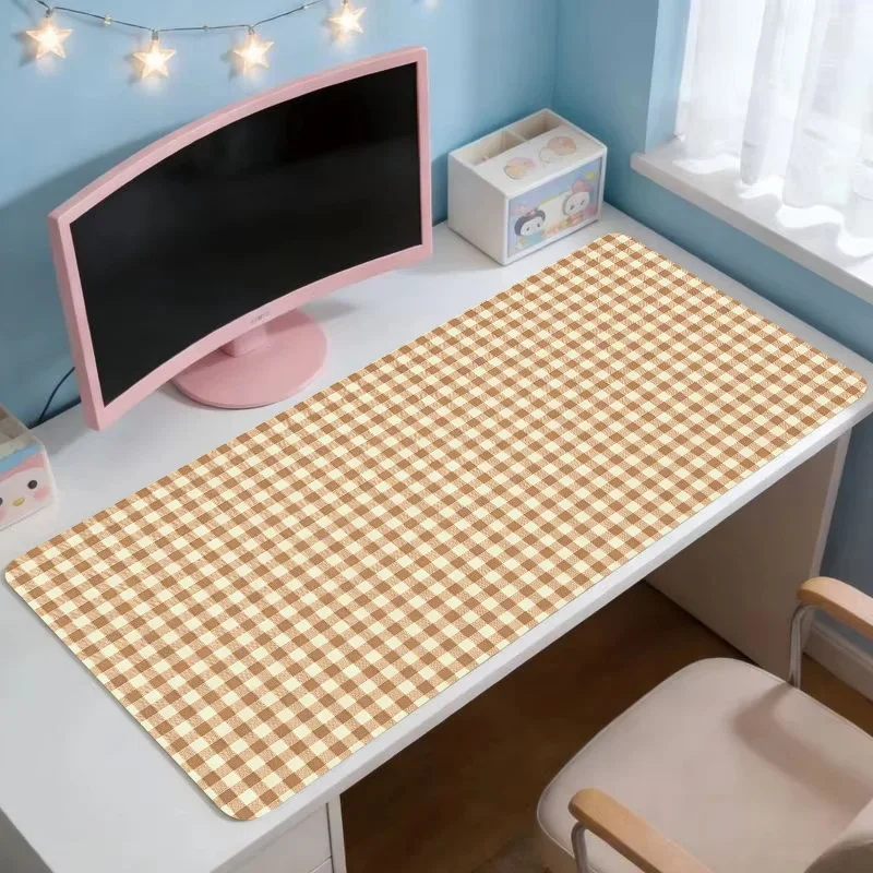 Olive Green Check Design Mouse Pad for Office Gaming Keyboard Pad Non-Slip Simple Style Desk Mat Desk Accessory for Home Work