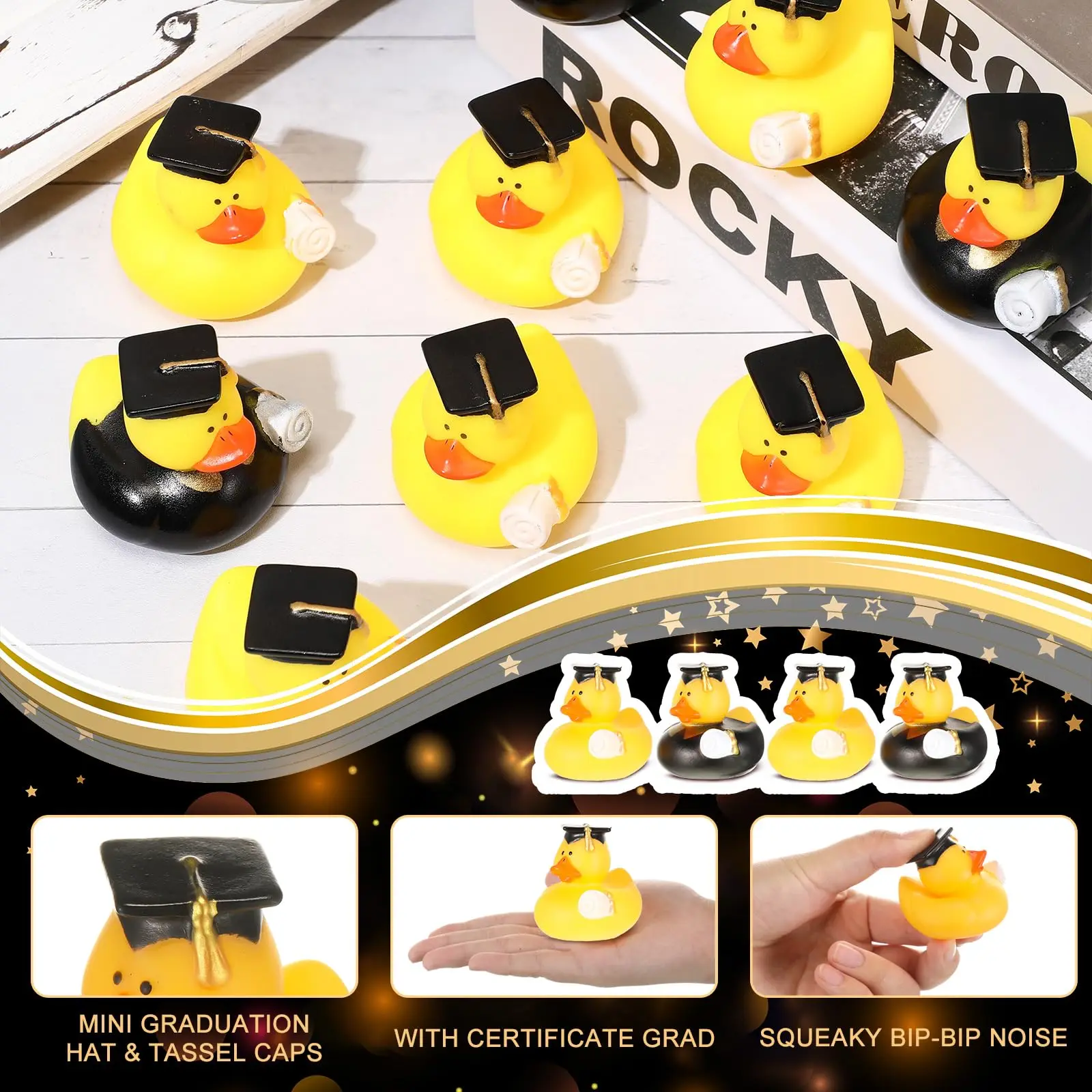 24/48Pcs Graduation Rubber Ducks Graduation Gifts Duck Bulk Graduation Party Favors Decoration Classroom Tassel Cap