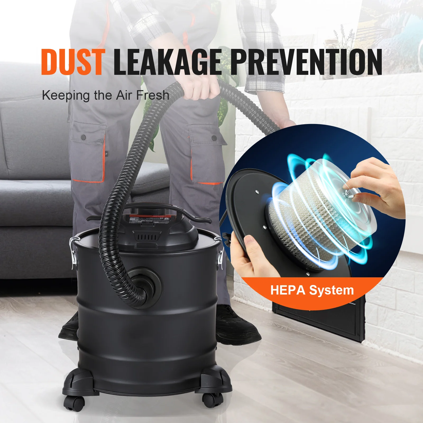 SucceBuy Ash Vacuum Cleaner Powerful Suction Fireplace Vacuum with Reverse Suction Power Cable 10 Kpa Max. Vacuum for Fireplaces