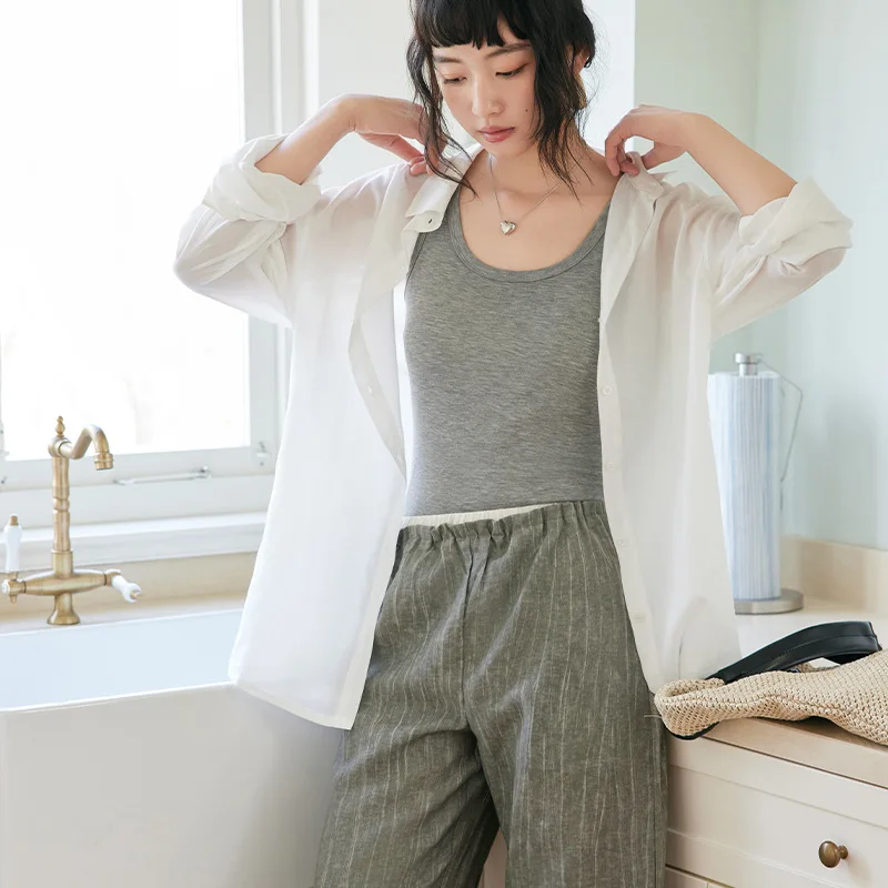 

Spring and Summer 2025 New Casual Pants Women's Thin and Light Breathable Trousers High Waist Wide Leg Trousers