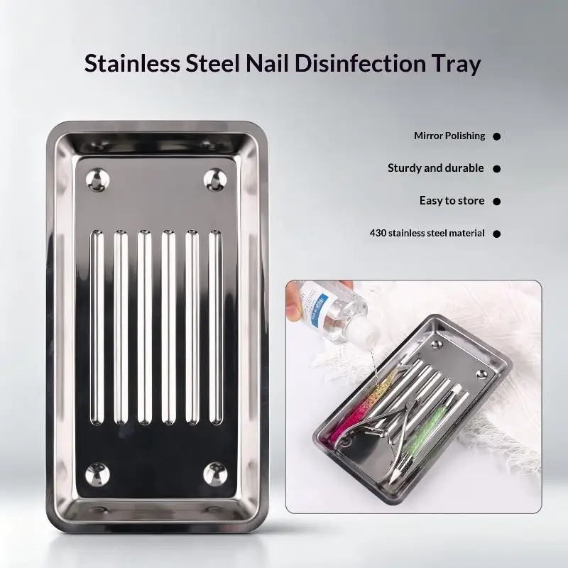 Stainless Steel Disinfection Dish Cosmetic Storage Tray Nail Art Manicure Plate Tweezers Nail Clippers Container Cleaning Tools