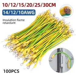 100 PCS BVR PV Solar Photovoltaic Ground Wire with Terminal 5/6/8mm 14/12/10AWG Earth Wire Hole Yellow-Green Copper Earth Cable