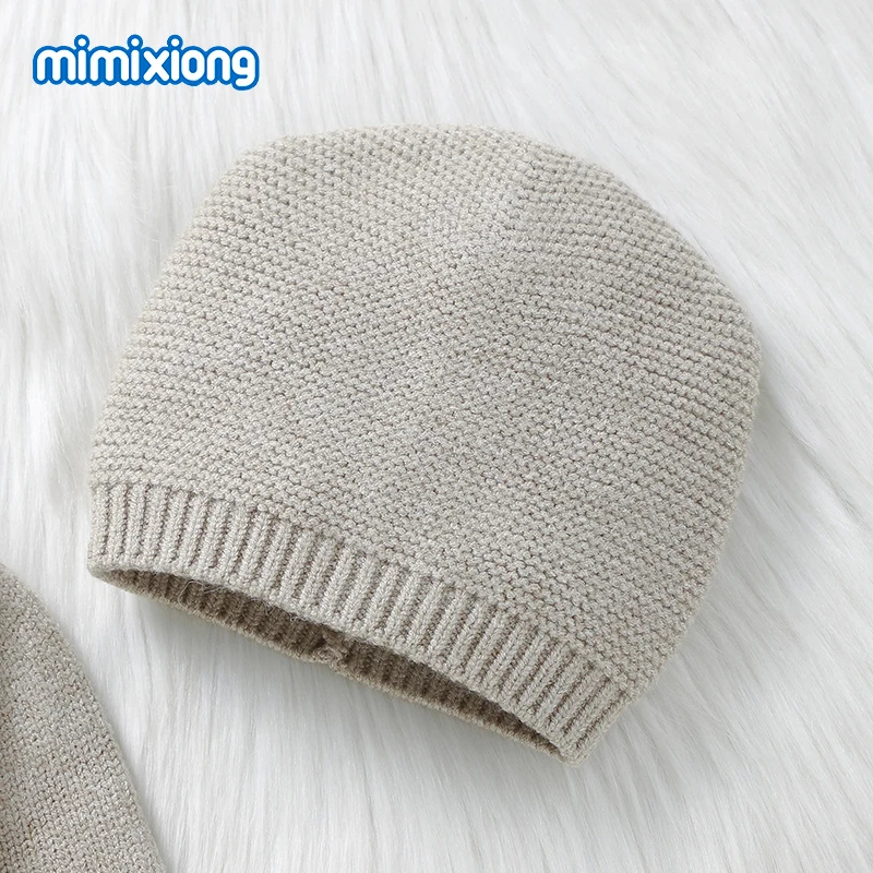 Newborn Baby Rompers Clothes Solid Long Sleeves Knit Infant Boys Girls Jumpsuits Hats Outfits Sets 0-18m Toddler Unisex Costumes